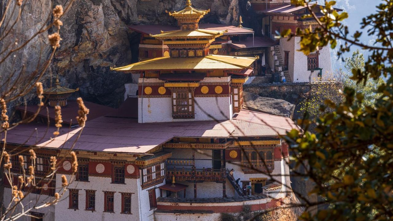 Tiger’s Nest Monastery clinging to a steep cliff above the Paro Valley in Bhutan