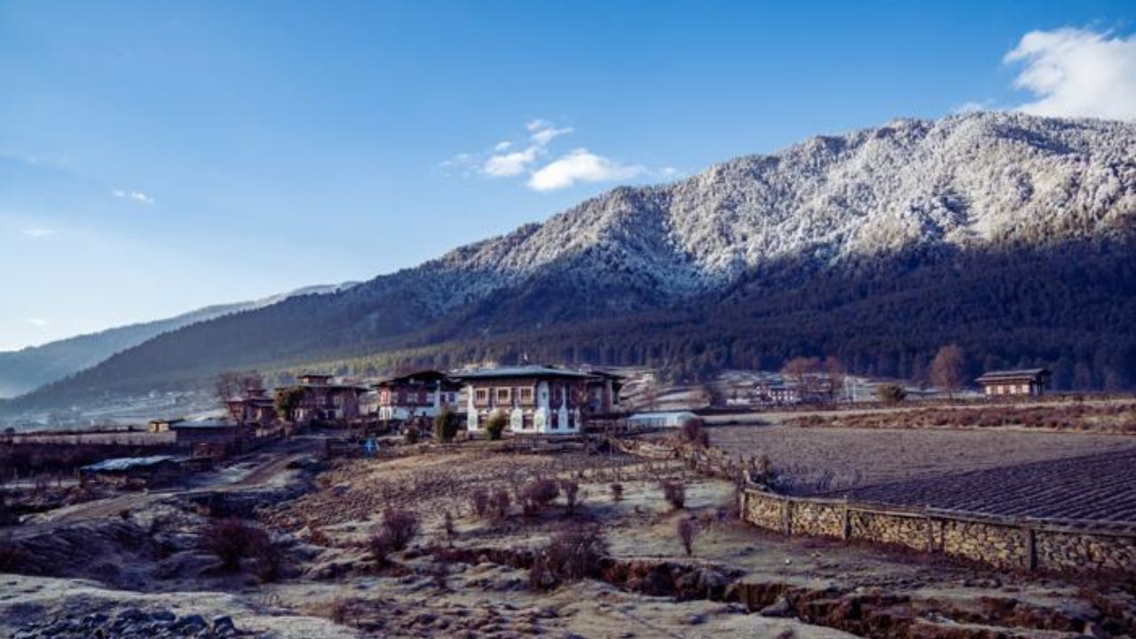 Scenic view of Phobjikha Valley in Winter 